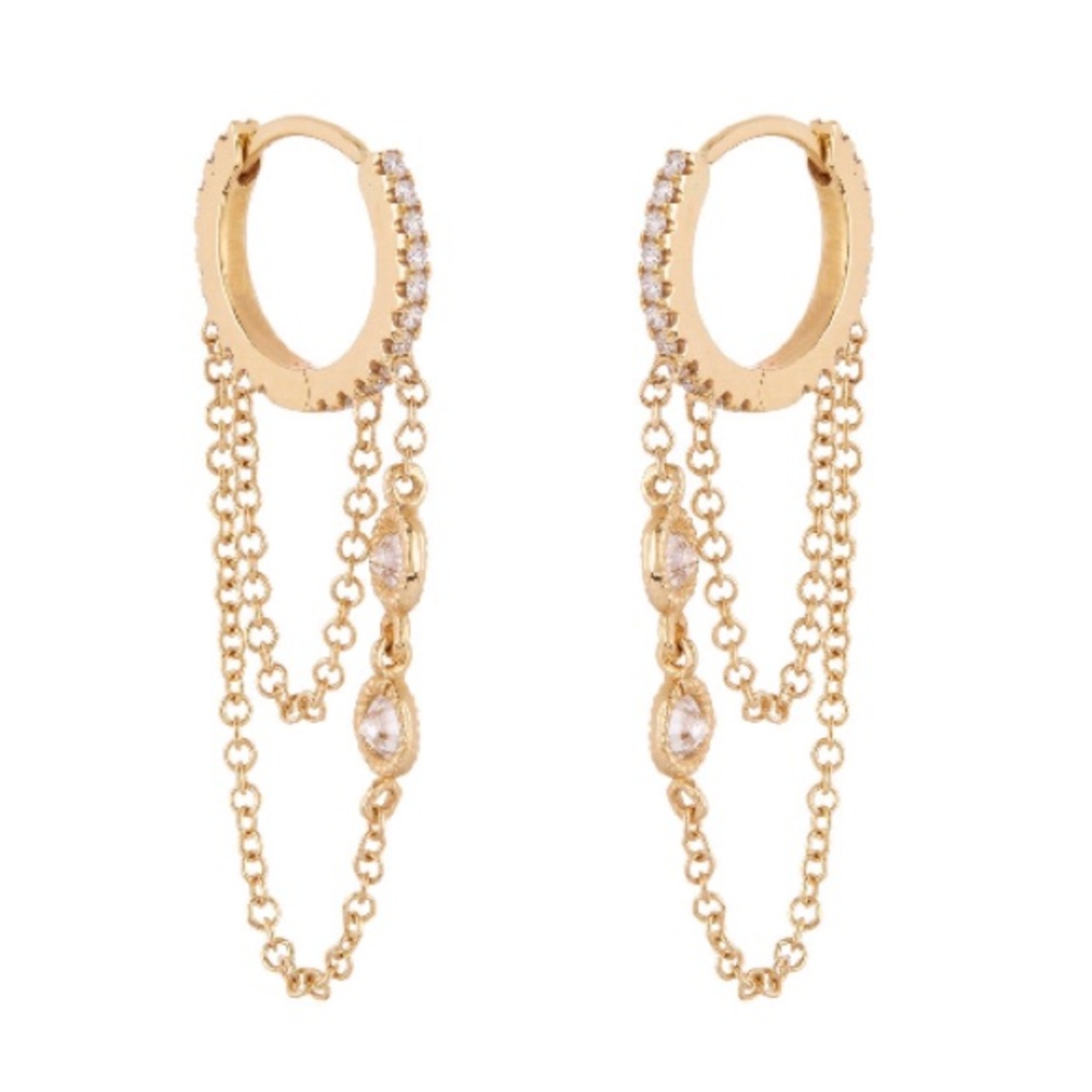 Lady Daisy 14k gold & diamond chain hoop earrings